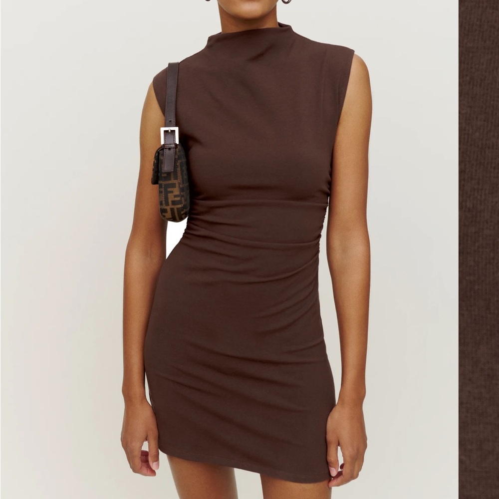 Reformation Alden Stretch Mini Dress Cafe brown XS